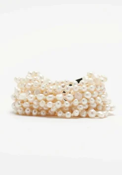 Monies 16 Strand Baroque, Freshwater Pearl And Leather Bracelet