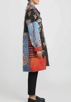 By Walid Antique Embroidered Chinese Silk Rufus Coat In Celeste Blue & Black