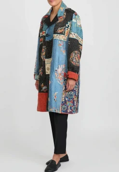 By Walid Antique Embroidered Chinese Silk Rufus Coat In Celeste Blue & Black