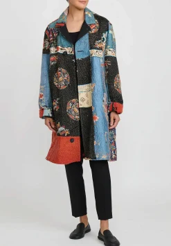 By Walid Antique Embroidered Chinese Silk Rufus Coat In Celeste Blue & Black