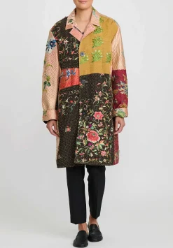 By Walid Antique Embroidered Chinese Silk Rufus Coat In Peach & Red