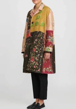By Walid Antique Embroidered Chinese Silk Rufus Coat In Peach & Red