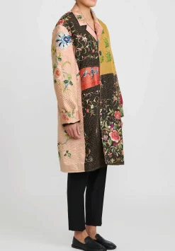 By Walid Antique Embroidered Chinese Silk Rufus Coat In Peach & Red