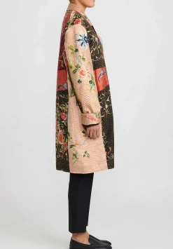 By Walid Antique Embroidered Chinese Silk Rufus Coat In Peach & Red
