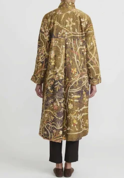 By Walid Antique Silk Chinese Panel Sylvia Coat In Brown And Peach