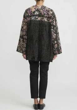 By Walid Antique Silk Piano Shawl Jackie Jacket In Black & Peach