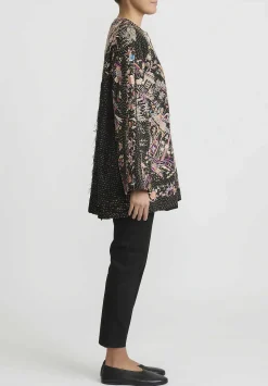 By Walid Antique Silk Piano Shawl Jackie Jacket In Black & Peach