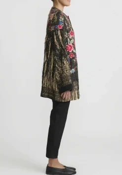 By Walid Antique Silk Piano Shawl Jackie Jacket In Black And Pink Rose