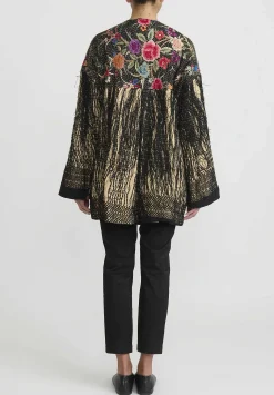 By Walid Antique Silk Piano Shawl Jackie Jacket In Black And Pink Rose