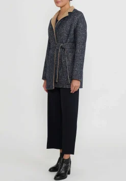 Nanna Pause Baby Alpaca & Wool Reversible Aaron Coat In Blue & Camel Brown