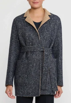 Nanna Pause Baby Alpaca & Wool Reversible Aaron Coat In Blue & Camel Brown
