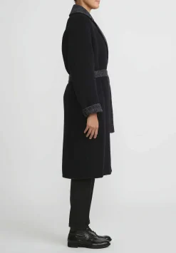 Nanna Pause Baby Alpaca And Virgin Wool Dave Wrap Coat In Blue Mini Check