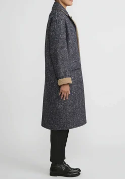 Nanna Pause Baby Alpaca And Virgin Wool Dorian Bis Coat In Camel Brown & Blue