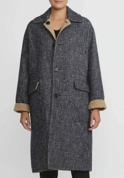 Nanna Pause Baby Alpaca And Virgin Wool Dorian Bis Coat In Camel Brown & Blue