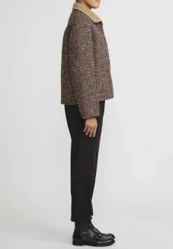 Nanna Pause Baby Alpaca And Virgin Wool Enid Jacket In Camel Brown Houndstooth