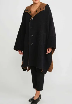 Nanna Pause Baby Alpaca Oversized Reversible Himliko Coat In Navy Blu & Alpaca Brown