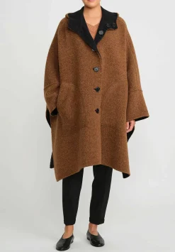Nanna Pause Baby Alpaca Oversized Reversible Himliko Coat In Navy Blu & Alpaca Brown