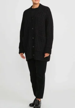 Lauren Manoogian Baby Alpaca Ribbed Saddle Cardigan In Black & White Fleck