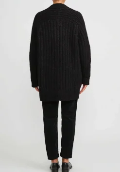 Lauren Manoogian Baby Alpaca Ribbed Saddle Cardigan In Black & White Fleck