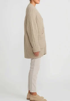 Lauren Manoogian Baby Alpaca Ribbed Saddle Cardigan In Stoneware Taupe