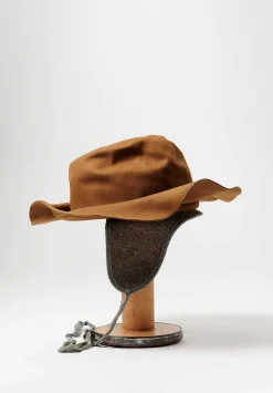 Horisaki Design & Handel Beaver Fur Felt Wrinkled Hat With Earflaps In Khaki Brown