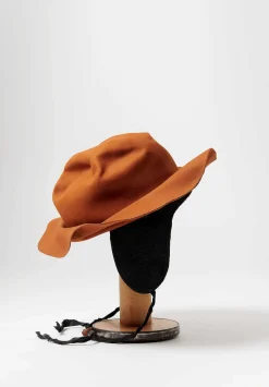 Horisaki Design & Handel Beaver Fur Felt Wrinkled Hat With Earflaps In Rust Orange
