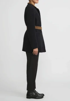 Nanna Pause Belted Aaron Coat In Navy Blue & Alpaca Brown