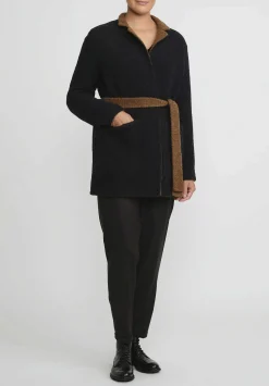 Nanna Pause Belted Aaron Coat In Navy Blue & Alpaca Brown