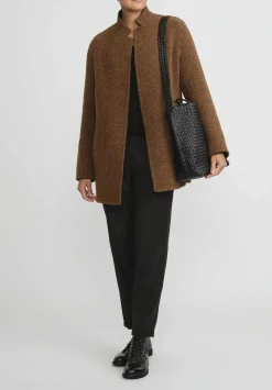 Nanna Pause Belted Aaron Coat In Navy Blue & Alpaca Brown