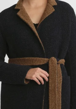 Nanna Pause Belted Aaron Coat In Navy Blue & Alpaca Brown