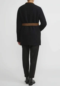 Nanna Pause Belted Aaron Coat In Navy Blue & Alpaca Brown