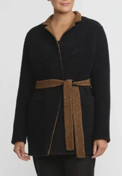 Nanna Pause Belted Aaron Coat In Navy Blue & Alpaca Brown