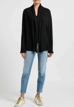 Frenckenberger Belted Cashmere Shawl Cardigan In Black/Chalk White