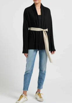 Frenckenberger Belted Cashmere Shawl Cardigan In Black/Chalk White