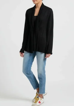 Frenckenberger Belted Cashmere Shawl Cardigan In Black/Chalk White
