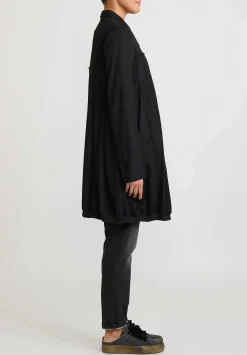 Rundholz Button Up Pleated Wool Coat In Black