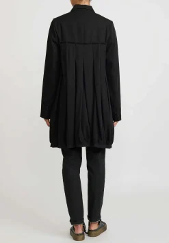 Rundholz Button Up Pleated Wool Coat In Black