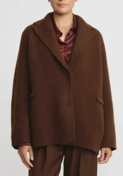 Boboutic Cashmere & Silk Knit Jacket In Tobacco Brown