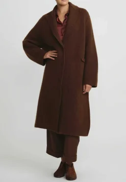 Boboutic Cashmere & Silk Long Coat In Tobacco Brown