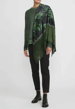 Avant Toi Cashmere & Silk Quadrello Dark Flowers Scarf In Nero Wild Green