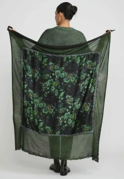 Avant Toi Cashmere & Silk Quadrello Dark Flowers Scarf In Nero Wild Green