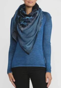 Avant Toi Cashmere & Silk Quadrello Dark Flowers Scarf In Nero Turquoise