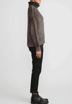 Avant Toi Cashmere And Silk Brushed Turtleneck Sweater In Nero Mushroom Grey