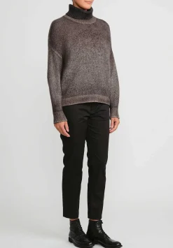 Avant Toi Cashmere And Silk Brushed Turtleneck Sweater In Nero Mushroom Grey