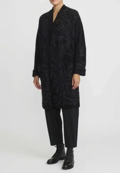 Lainey Keogh Cashmere And Silk Embroidered Cocoon Coat In Black