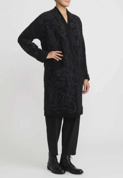 Lainey Keogh Cashmere And Silk Embroidered Cocoon Coat In Black