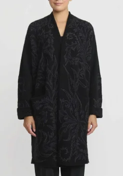 Lainey Keogh Cashmere And Silk Embroidered Cocoon Coat In Black