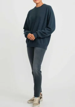 Frenckenberger Cashmere Boyfriend Round Neck Sweater In New Atlantis Blue