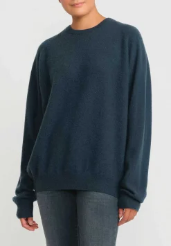 Frenckenberger Cashmere Boyfriend Round Neck Sweater In New Atlantis Blue