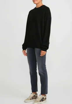 Frenckenberger Cashmere Boyfriend Round Neck Sweater In Black